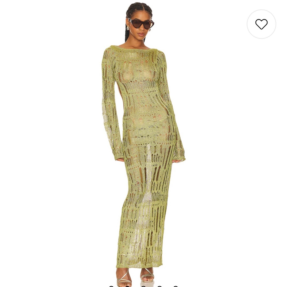 Jaded London Moss Metallic Umbra Maxi Dress in Moss Green Open Back Knit Dress - Picture 2 of 4
